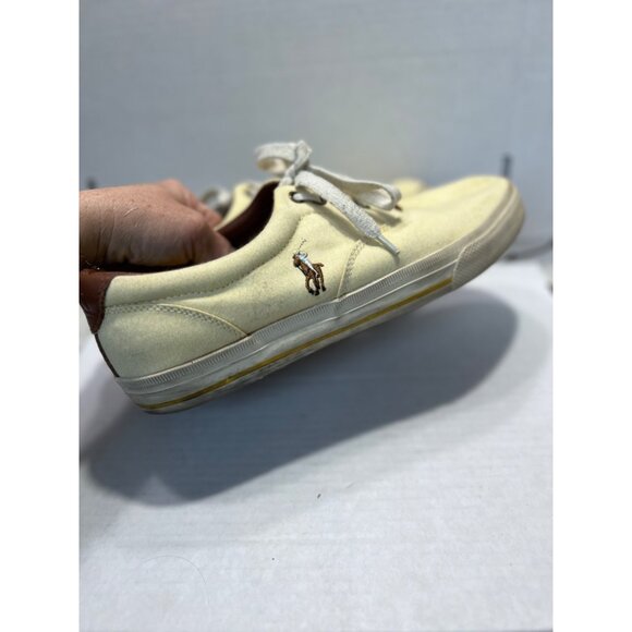 Polo Ralph Lauren Yellow Vaughn Sneakers Canvas Lace-Up Tennis Shoes Mens - Picture 5 of 11